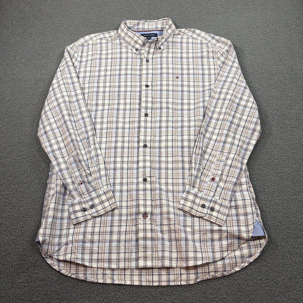 Tommy Hilfiger Shirt Mens XL White Plaid Button Down Regular Fit 78J7382 L/S